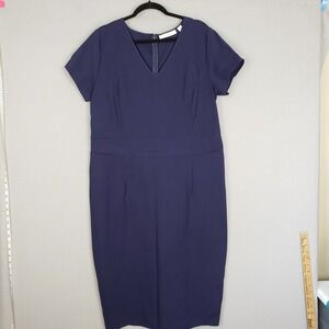 Sejour Plus Size 18W Sheath Dress Blue V-Neck Knee Length Minimalist Clean Girl